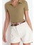 Moda Polo Yaka Örme Slim Slogan Desen Casual Günlük Crop Kısa Kol Bluz 2