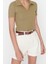 Moda Polo Yaka Örme Slim Slogan Desen Casual Günlük Crop Kısa Kol Bluz 4