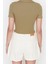 Moda Polo Yaka Örme Slim Slogan Desen Casual Günlük Crop Kısa Kol Bluz 5
