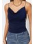 Moda Degaje Yaka Örme Slim Düz Desen Casual Günlük Regular Askılı Kol Bluz 1