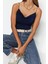 Moda Degaje Yaka Örme Slim Düz Desen Casual Günlük Regular Askılı Kol Bluz 2