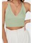 Moda V Yaka Triko Slim Düz Desen Casual Günlük Super Crop Askılı Kol Bluz 1