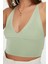 Moda V Yaka Triko Slim Düz Desen Casual Günlük Super Crop Askılı Kol Bluz 2