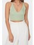 Moda V Yaka Triko Slim Düz Desen Casual Günlük Super Crop Askılı Kol Bluz 3