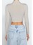 Moda Dik Yaka Örme Slim Düz Desen Şık Gece Crop Uzun Kol Bluz 5