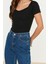 Moda Kalp Yaka Örme Fit Düz Desen Casual Günlük Regular Kısa Kol Bluz 4