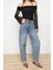 Moda Carmen Yaka Örme Regular Düz Desen Casual Günlük Crop Uzun Kol Bluz 3