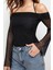 Moda Carmen Yaka Örme Regular Düz Desen Casual Günlük Crop Uzun Kol Bluz 4