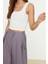 Moda Kare Yaka Triko Slim Düz Desen Casual Günlük Crop Askılı Kol Bluz 2
