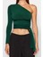 Moda Asimetrik Yaka Örme Slim Düz Desen Casual Günlük Crop Uzun Kol Bluz 1