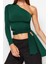 Moda Asimetrik Yaka Örme Slim Düz Desen Casual Günlük Crop Uzun Kol Bluz 2