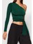 Moda Asimetrik Yaka Örme Slim Düz Desen Casual Günlük Crop Uzun Kol Bluz 4