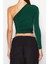 Moda Asimetrik Yaka Örme Slim Düz Desen Casual Günlük Crop Uzun Kol Bluz 5