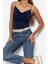 Moda Degaje Yaka Örme Slim Düz Desen Casual Günlük Regular Askılı Kol Bluz 4