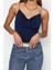 Moda Degaje Yaka Örme Slim Düz Desen Casual Günlük Regular Askılı Kol Bluz 5