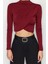 Moda Dik Yaka Örme Slim Düz Desen Şık Gece Crop Uzun Kol Bluz 1