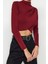 Moda Dik Yaka Örme Slim Düz Desen Şık Gece Crop Uzun Kol Bluz 4