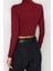 Moda Dik Yaka Örme Slim Düz Desen Şık Gece Crop Uzun Kol Bluz 5