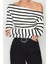 Moda Kayık Yaka Örme Slim Çizgili Desen Casual Günlük Regular Uzun Kol Bluz 2