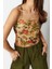 Moda Kare Yaka Örme Slim Çiçekli Desen Casual Günlük Crop Askılı Kol Bluz 2