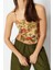 Moda Kare Yaka Örme Slim Çiçekli Desen Casual Günlük Crop Askılı Kol Bluz 3