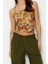 Moda Kare Yaka Örme Slim Çiçekli Desen Casual Günlük Crop Askılı Kol Bluz 4