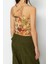 Moda Kare Yaka Örme Slim Çiçekli Desen Casual Günlük Crop Askılı Kol Bluz 5