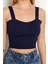 Moda Kare Yaka Triko Slim Düz Desen Casual Günlük Crop Askılı Kol Bluz 1