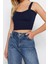 Moda Kare Yaka Triko Slim Düz Desen Casual Günlük Crop Askılı Kol Bluz 2