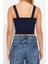 Moda Kare Yaka Triko Slim Düz Desen Casual Günlük Crop Askılı Kol Bluz 5