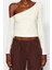 Moda Asimetrik Yaka Örme Slim Düz Desen Casual Günlük Crop Uzun Kol Bluz 1
