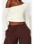 Moda Asimetrik Yaka Örme Slim Düz Desen Casual Günlük Crop Uzun Kol Bluz 2