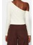 Moda Asimetrik Yaka Örme Slim Düz Desen Casual Günlük Crop Uzun Kol Bluz 4