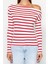 Moda Kayık Yaka Örme Slim Çizgili Desen Casual Günlük Regular Uzun Kol Bluz 1