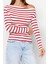 Moda Kayık Yaka Örme Slim Çizgili Desen Casual Günlük Regular Uzun Kol Bluz 2