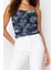 Moda Degaje Yaka Örme Slim Soyut Desen Casual Günlük Crop Askılı Kol Bluz 4