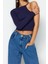 Moda Bisiklet Yaka Örme Slim Düz Desen Casual Günlük Crop Uzun Kol Bluz 4