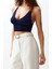 Moda V Yaka Triko Slim Düz Desen Casual Günlük Super Crop Askılı Kol Bluz 3