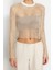 Moda Bisiklet Yaka Örme Regular Düz Desen Casual Günlük Crop Uzun Kol Bluz 1