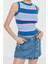 Moda Bisiklet Yaka Triko Slim Çizgili Desen Casual Günlük Crop Kolsuz Bluz 1