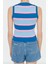 Moda Bisiklet Yaka Triko Slim Çizgili Desen Casual Günlük Crop Kolsuz Bluz 5