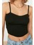 Moda Kalp Yaka Triko Slim Düz Desen Casual Günlük Super Crop Askılı Kol Bluz 1