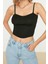 Moda Kalp Yaka Triko Slim Düz Desen Casual Günlük Super Crop Askılı Kol Bluz 2