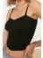 Moda Kalp Yaka Triko Slim Düz Desen Casual Günlük Super Crop Askılı Kol Bluz 3
