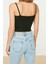 Moda Kalp Yaka Triko Slim Düz Desen Casual Günlük Super Crop Askılı Kol Bluz 5