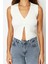 Moda V Yaka Triko Slim Düz Desen Casual Günlük Crop Kolsuz Bluz 1
