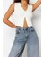 Moda V Yaka Triko Slim Düz Desen Casual Günlük Crop Kolsuz Bluz 2