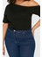 Moda Büyük Beden Devrik Yaka Örme Regular Düz Desen Casual Günlük Crop Kısa Kol Bluz 1