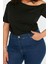 Moda Büyük Beden Devrik Yaka Örme Regular Düz Desen Casual Günlük Crop Kısa Kol Bluz 2