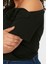 Moda Büyük Beden Devrik Yaka Örme Regular Düz Desen Casual Günlük Crop Kısa Kol Bluz 4